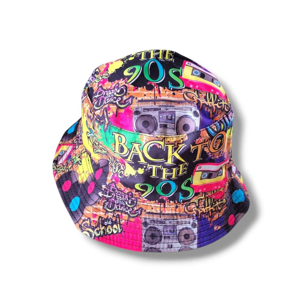NWOT Colorful Back To The 90s Old School Graffiti Bucket Hat (OS)